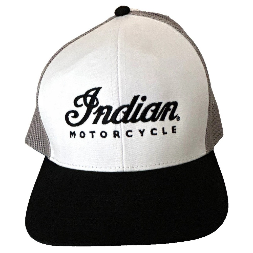RARE Indian Motorcycle Charlotte embroidery Trucker Snapback Hat White Blk gray